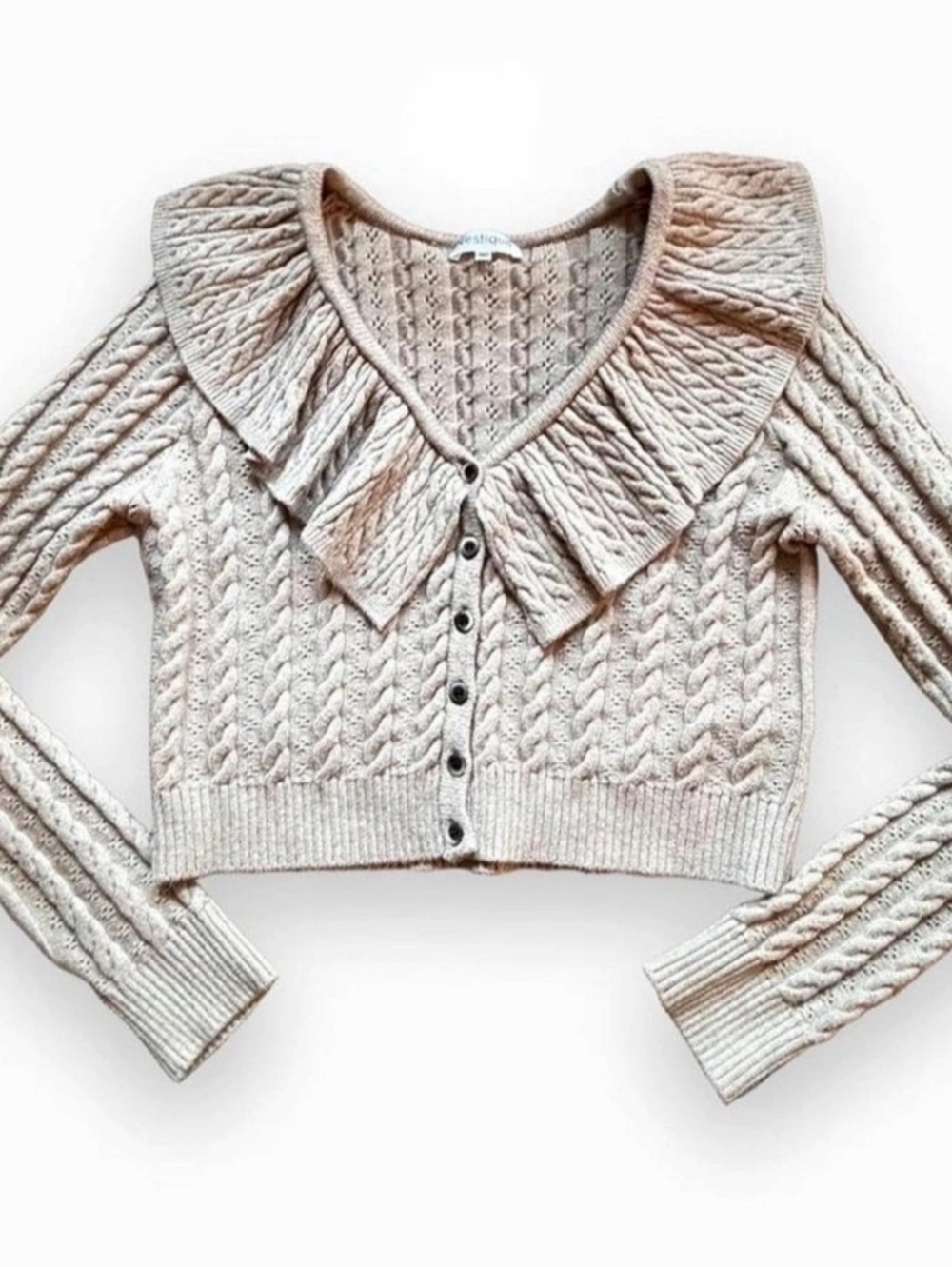 Vestique Coquette Cable Knit Cropped Sweater in Beige Like New